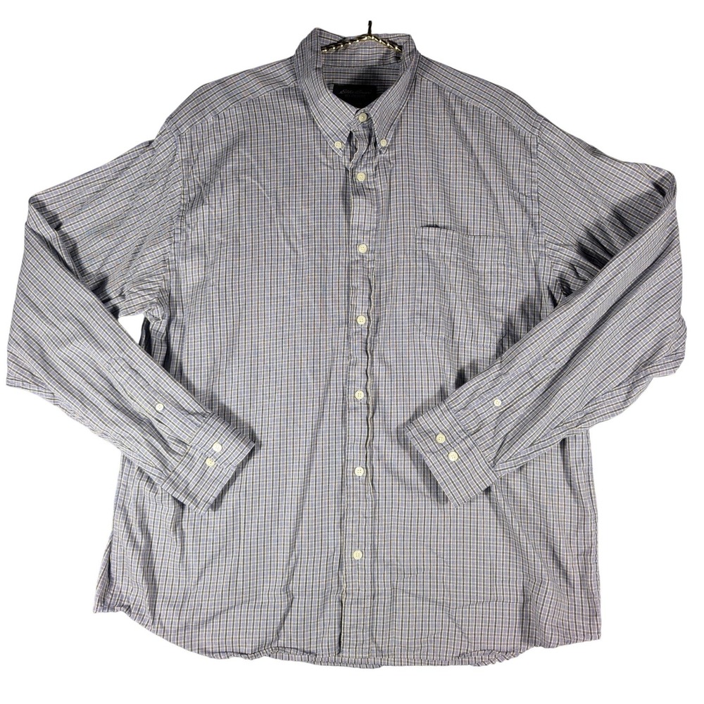 Eddie Bauer Men's XL Relaxed Fit Blue White Checkered Cotton Button‎ Down Shirt